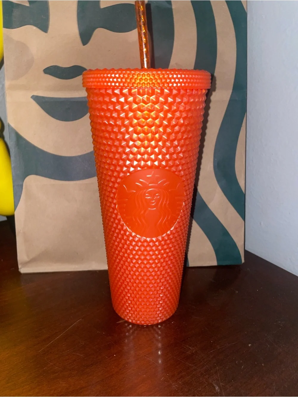Starbucks Bright Orange Textured Studded Tumbler with Straw